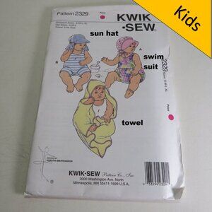 Kwik Sew 2329 Clothing Pattern Swimsuit S-XL Sun Hat S-L Towel UNCUT unopened